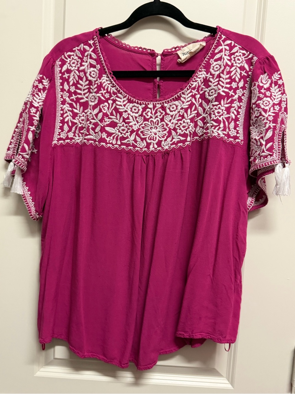 Savanna Jane Fuchsia Pink Embroidered Scoop Neck Tunic